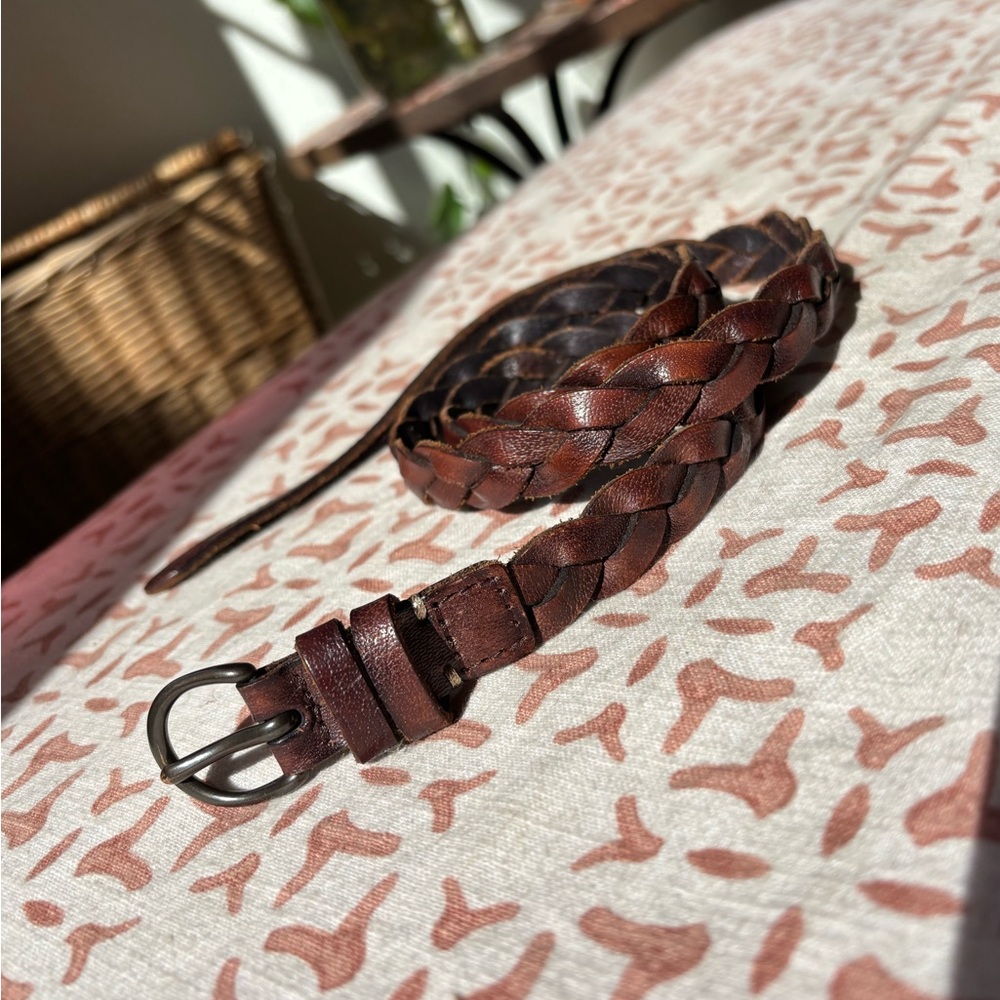 Brown leather braided Hollister belt